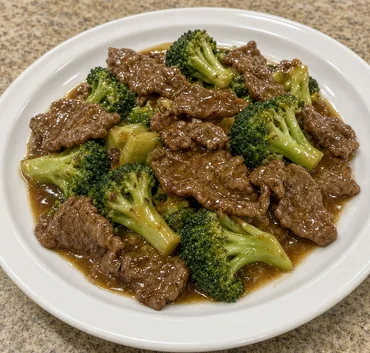 Beef with broccoli in a savoury brown sauce from Asian Buffet, Calgary